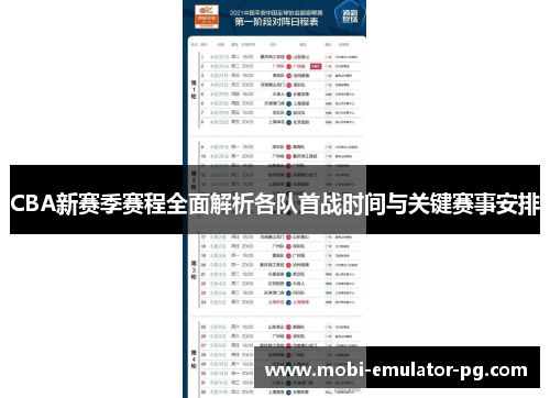 CBA新赛季赛程全面解析各队首战时间与关键赛事安排